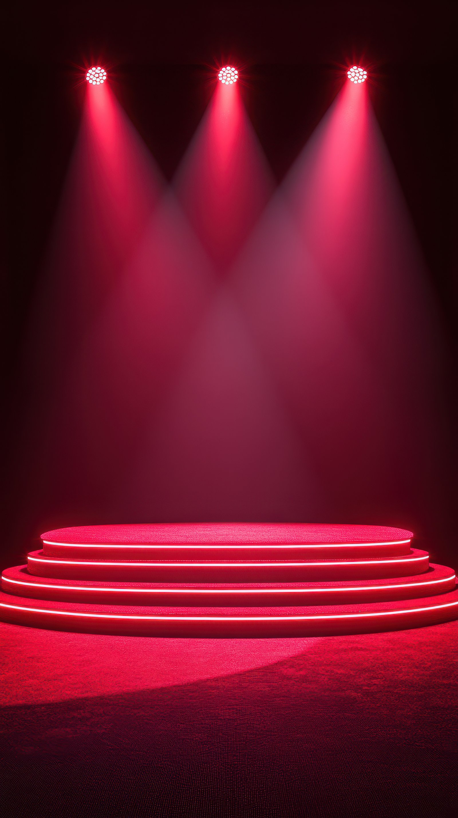 Stage illuminated by red lights set for a dramatic performance in a dark venue